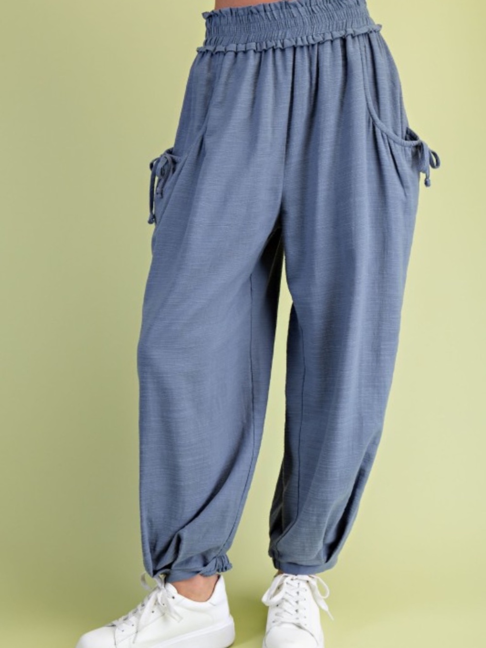 Gigio Slate Blue Relaxed Fit Side Pocket Cotton Pants - Picture 4 of 4
